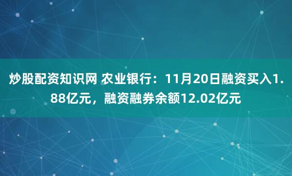 炒股配资知识网 农业银行：11月20日融资买入1.88亿元，融资融券余额12.02亿元